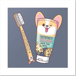 Corgi Dental Toothpaste Toothbrush Set (Pizza Flavour) Posters and Art